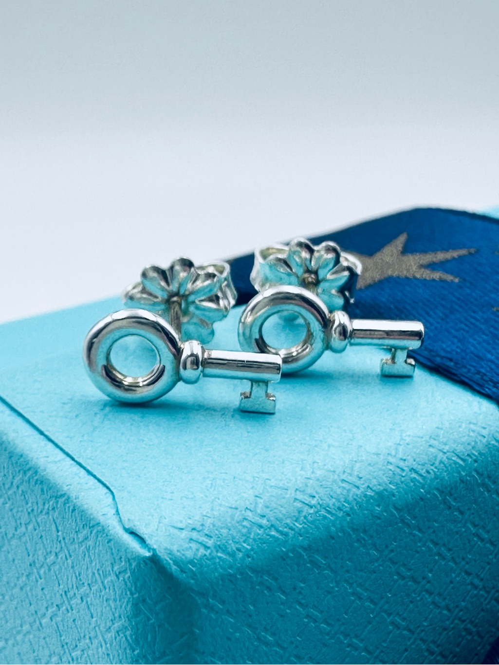 Tiffany & Co. Mini Key Earrings In Sterling Silver With Box, Retired